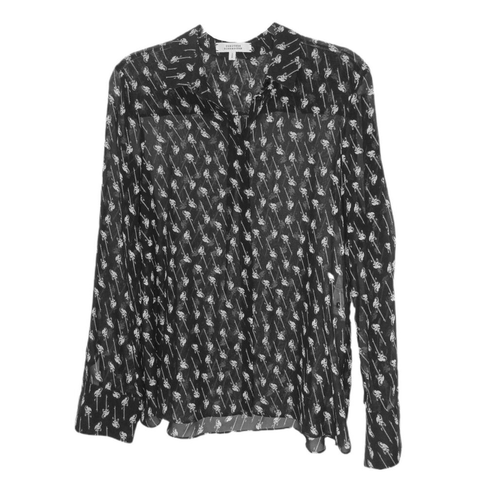 Dorothee Schumacher 100% Silk Guitar Semi Sheer Blouse Size 3/M High Fashion